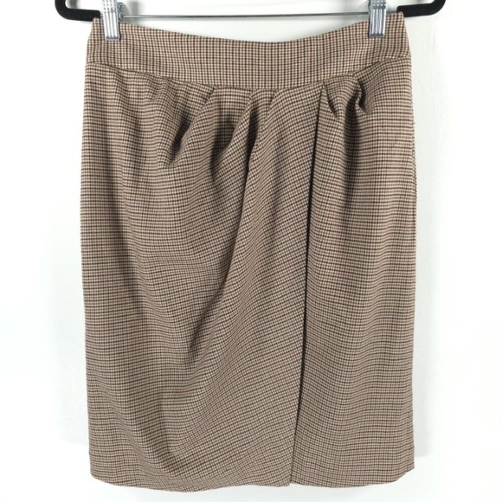 NWT J.‎ McLaughlin MADDIE Pleated Plaid Skirt TAUPE/BROWN/BLACK HOUNDSTOOTH Sz 6